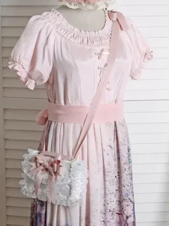 Sac à main Sweet Lolita avec n艙uds en Organza rose sac à main en dentelle et fibre de Polyester accessoires Lolita