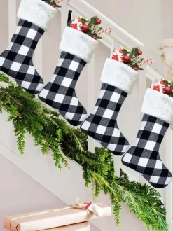 Sacs Noël Cadeau Enfant De Noël Décorations Suspendues Porte Tissu À Carreaux Chaussettes De Noël