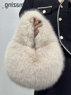Sacs Pour Femmes Noir Sac À Main En Fausse Fourrure Chic