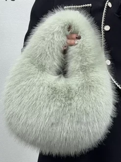 Sacs Pour Femmes Noir Sac À Main En Fausse Fourrure Chic
