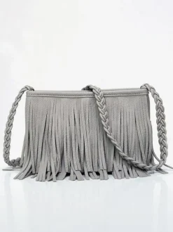 Sacs pour femmes café marron simili cuir forme horizontale bandoulière frange fermeture éclair