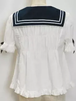 Sailor Lolita Outfits Chemise à manches courtes bleu foncé avec jupe pull plissée