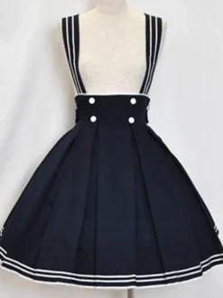Sailor Lolita Outfits Chemise à manches courtes bleu foncé avec jupe pull plissée