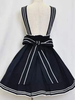 Sailor Lolita Outfits Chemise à manches courtes bleu foncé avec jupe pull plissée