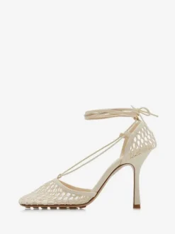 Sandales à talons aiguilles à lacets en maille verte et bout carré