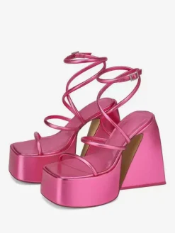 Sandales à talons blocs et plateforme bout carré chaussures de soirée à lanières
