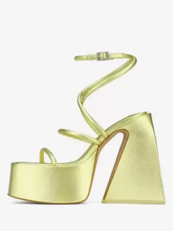 Sandales à talons blocs et plateforme bout carré chaussures de soirée à lanières