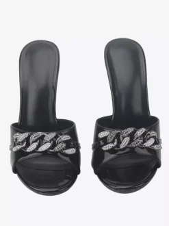 Sandales à talons hauts bout ouvert strass pantoufles