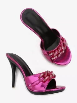 Sandales à talons hauts bout ouvert strass pantoufles
