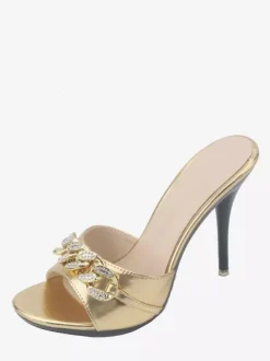 Sandales à talons hauts bout ouvert strass pantoufles