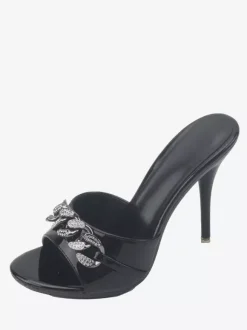 Sandales à talons hauts bout ouvert strass pantoufles