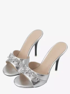 Sandales à talons hauts bout ouvert strass pantoufles