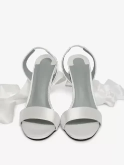 Sandales À Talons Hauts Bride À Lacets En Satin Blanc En N艙ud Chaussures De Mariée Bal Soirée Mariage