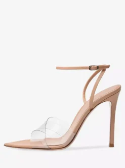 Sandales à talons hauts couleur chair bout ouvert chaussures habillées à talons aiguilles transparents