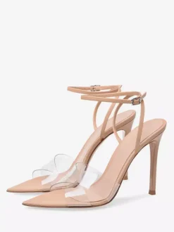 Sandales à talons hauts couleur chair bout ouvert chaussures habillées à talons aiguilles transparents