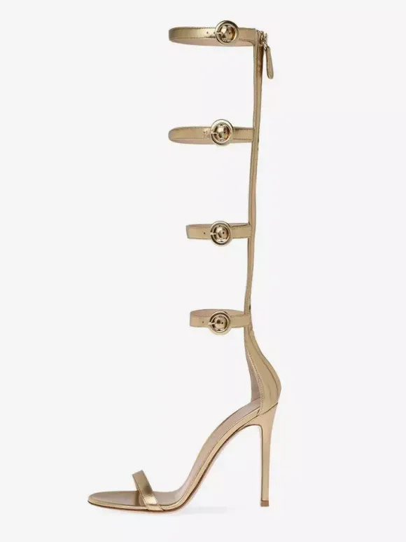 Sandales à talons hauts dorées pour femmes sandales gladiateur à bout ouvert avec boucle