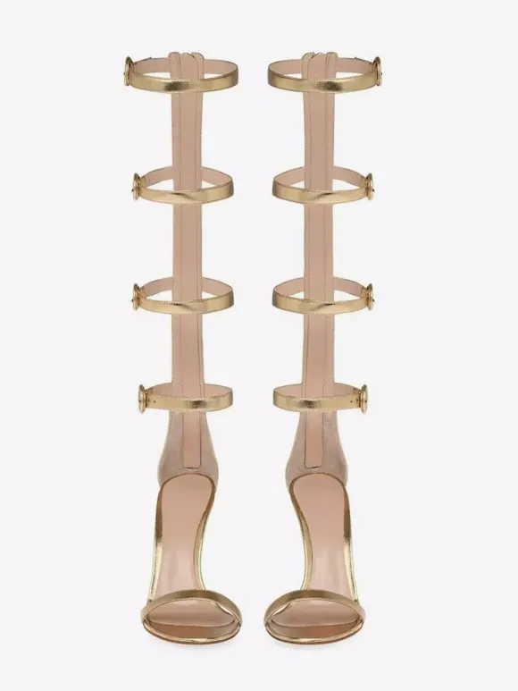 Sandales à talons hauts dorées pour femmes sandales gladiateur à bout ouvert avec boucle