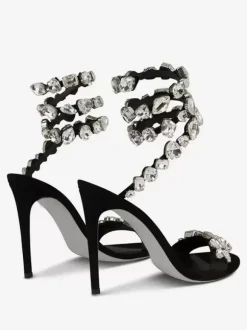 Sandales À Talons Hauts En Satin Noir À Bout Ouvert Strass Chaussures De Bal Femmes Chaussures De Soirée