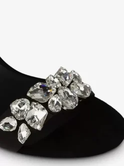 Sandales À Talons Hauts En Satin Noir À Bout Ouvert Strass Chaussures De Bal Femmes Chaussures De Soirée