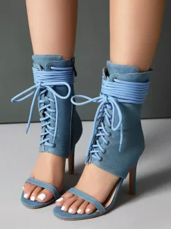 Sandales à talons hauts et bout ouvert à lacets pour femmes