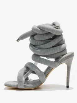Sandales à talons hauts grises sandales de gladiateur à lacets pour femmes