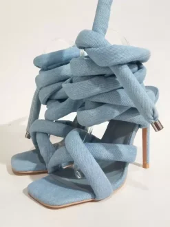 Sandales à talons hauts grises sandales de gladiateur à lacets pour femmes