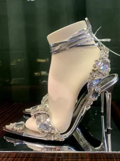 Sandales À Talons Hauts Lacet À Cheville Strass Chaussures De Bal Femmes De Soirée