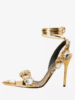 Sandales À Talons Hauts Lacet À Cheville Strass Chaussures De Bal Femmes De Soirée