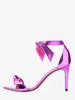 Sandales à talons hauts métallisées à bout ouvert et n艙ud pour femmes idéales pour les bals de fin d'année.