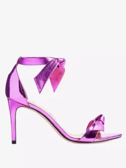 Sandales à talons hauts métallisées à bout ouvert et n艙ud pour femmes idéales pour les bals de fin d'année.