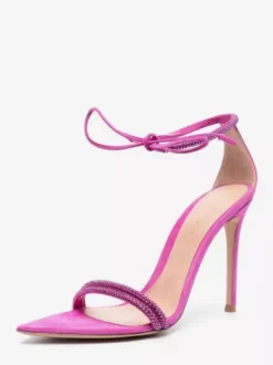 Sandales à talons hauts noires à bout ouvert et strass avec bride cheville