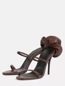 Sandales à talons hauts pour femmes bout ouvert lanières détail floral chaussures de fête