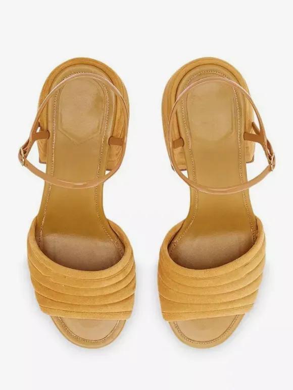 Sandales à talons épais en daim à bout ouvert pour femmes