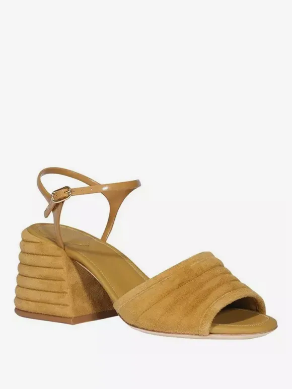 Sandales à talons épais en daim à bout ouvert pour femmes