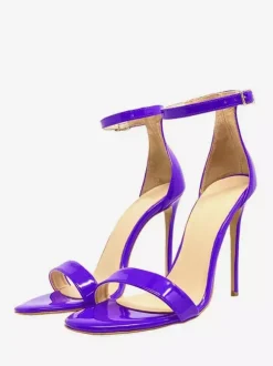 Sandales à talons pour femmes chaussures de fête violettes à bout ouvert et bride à la cheville