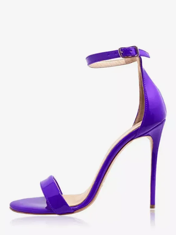 Sandales à talons pour femmes chaussures de fête violettes à bout ouvert et bride à la cheville