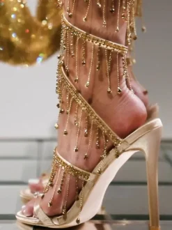 Sandales à talons pour femmes bout rond talon aiguille en cuir PU