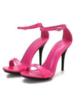 Sandales à talons pour femmes talon aiguille rouge bout ouvert en cuir PU sandales d'été décontractées