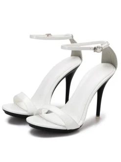 Sandales à talons pour femmes talon aiguille rouge bout ouvert en cuir PU sandales d'été décontractées