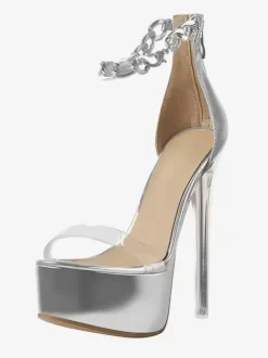 Sandales à talons sexy plateforme dorée bout ouvert talon aiguille chaussures à bride à la cheville