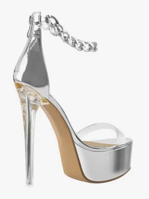 Sandales à talons sexy plateforme dorée bout ouvert talon aiguille chaussures à bride à la cheville