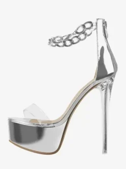 Sandales à talons sexy plateforme dorée bout ouvert talon aiguille chaussures à bride à la cheville