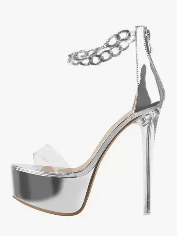 Sandales à talons sexy plateforme dorée bout ouvert talon aiguille chaussures à bride à la cheville