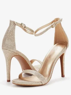 Sandales à talons talon aiguille noir bout rond talons en cuir PU bride à la cheville