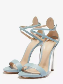 Sandales bleues à talons hauts pour femmes bout ouvert brides croisées chaussures de soirée