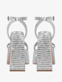 Sandales Chaussures de soirée noires strass bloc talon plate-forme à talons hauts carré