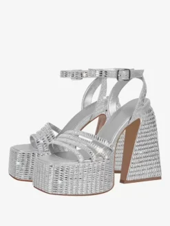 Sandales Chaussures de soirée noires strass bloc talon plate-forme à talons hauts carré