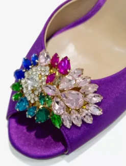 Sandales Chaussures Femmes Cristal Bout Rond Soie Et Satin Slide Talon Aiguille Violet