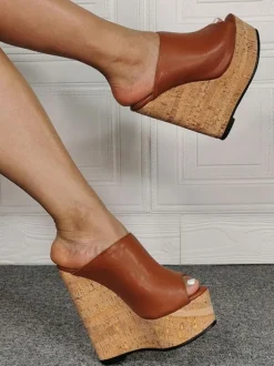 Sandales Compensées En Cuir PU Pour Femmes Décontracté