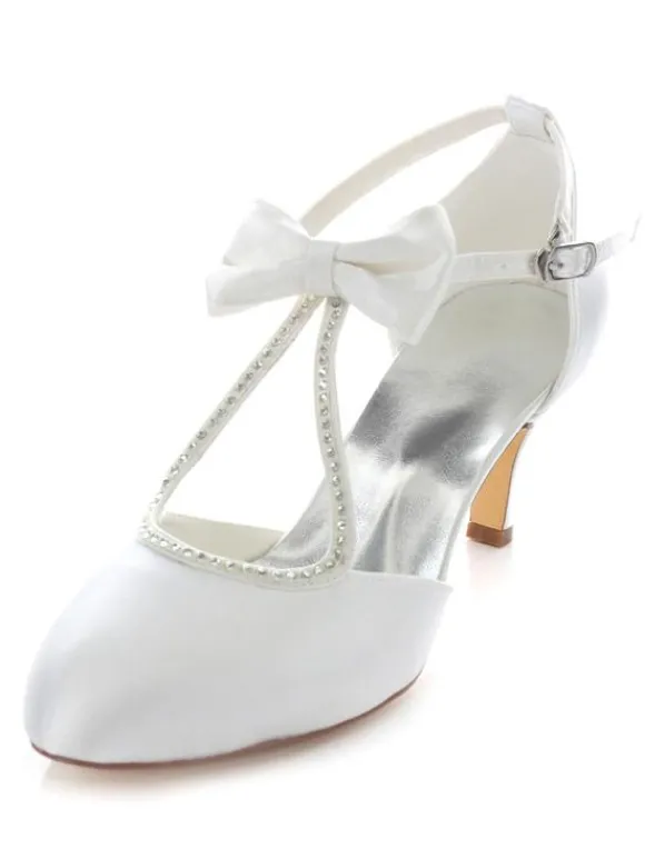 Sandales de mariée blanc orné de noeud en satin talons hauts de mariage
